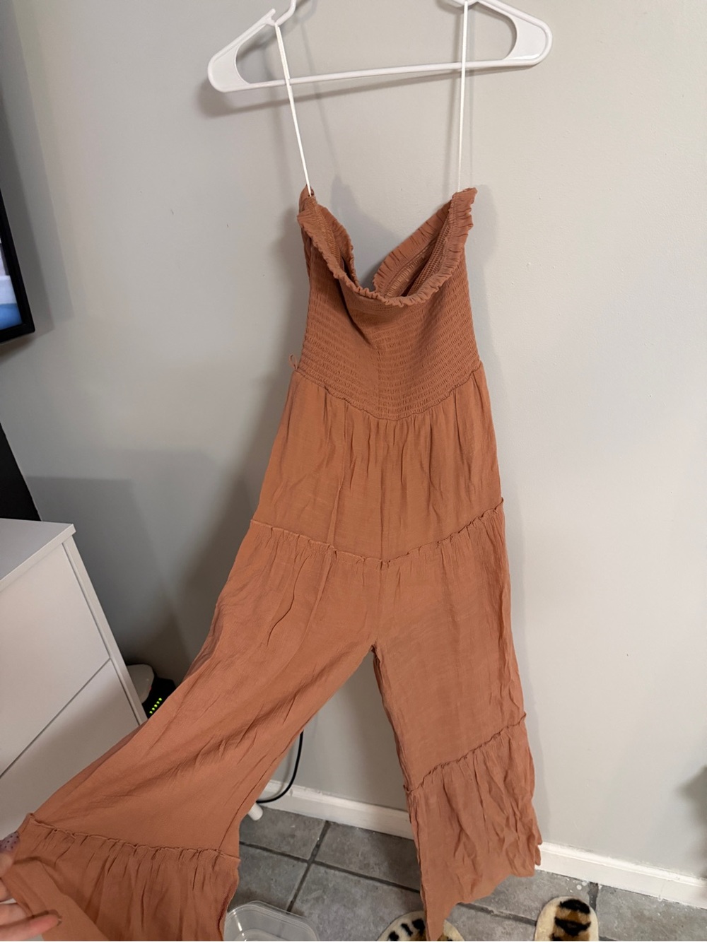 Source Unknown Rust-Tone Smocked Wide-Leg Jumpsuit